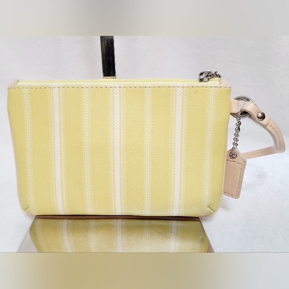 Coach 23108 Legacy Weekend Ticking Stripe Coated Canvas Yellow Tote & Wristlet - Picture 15 of 15
